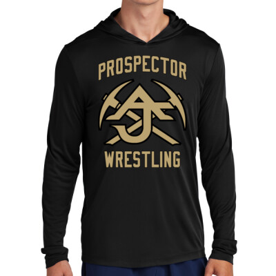 Adult Drifit Long Sleeve Hooded Shirt - Prospector Wrestling Thumbnail